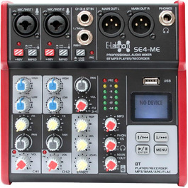 E-Lektron SE-4 Мікшерний пульт 2-канальний + стерео, USB, Bluetooth, звукова карта, фантомне живлення