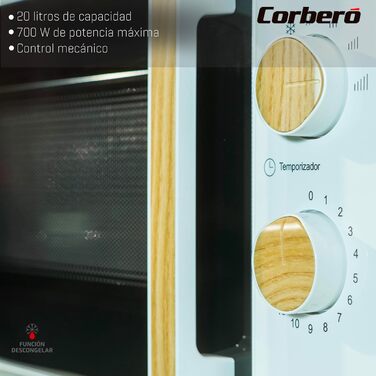 Мікрохвильова піч Corberó CMICG270WOODN, 20 л, 700 Вт, з функцією розморожування та підігріву, білий колір