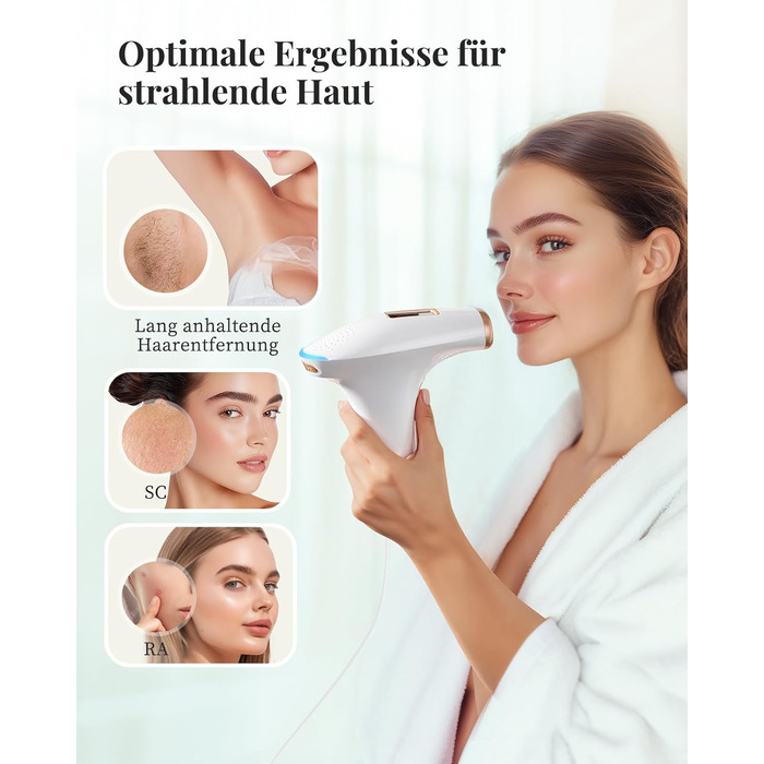 Пристрій для епіляції IPL Haarlosy - безболісна епіляція, 9 рівнів, 999,900 імпульсів, для жінок та чоловіків, тіло, ноги, зона бікіні, пахви. Білий