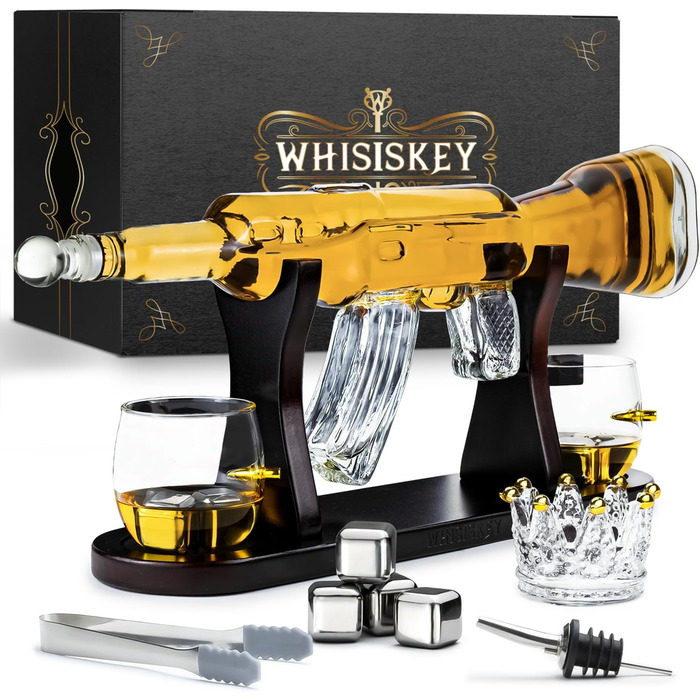 Набір віскі WHISISKEY: декантик 1000 мл, 2 келихи, 4 камні для віскі, подарункова коробка