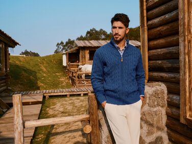 Кардиган чоловічий PJ PAU JONES з коміром-стійкою та блискавкою, в'язаний візерунок, колір морської хвилі (XXL, Indigo)