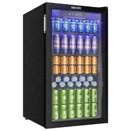 Міні-холодильник EUHOMY на 126 банок з дверцятами зі скла, чорний, з регульованими полицями, 90л, для дому/бару/офісу
