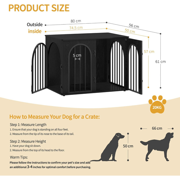 Клітка для собак Hzuaneri, 80 см, 3 двері, сучасний дизайн, чорний колір, для дому, міцна, 80 x 56 x 61 см, DFC85101B
