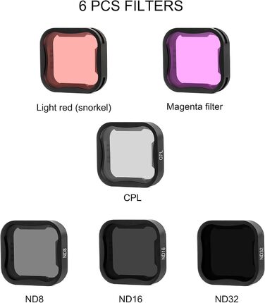 Фільтри для GoPro Hero 7 6 5: Набір SOONSUN (ND8, ND16, ND32, CPL, червоний, маджента) - 6 шт.
