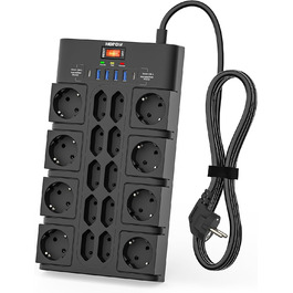 Многорозетка на 18 розеток з USB (4 USB-A, 2 USB-C), мережевий фільтр, 3680W, 2100J, 2 м кабель, для офісу та дому