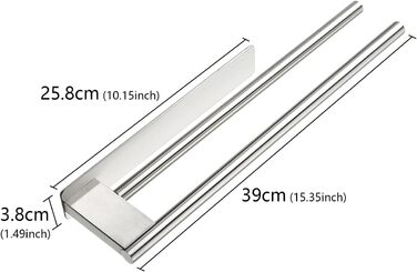 Подвійний тримач для рушників Doppelt без свердління, 304 нержавіюча сталь, сріблястий, 39 см