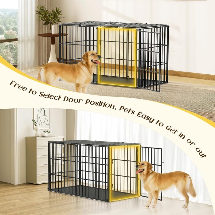 Міцний собачий переносний клітка Pawaboo 56 дюймів: надійний, анти-гризун, з килимком, металевий вольєр для собак з замком, чорний
