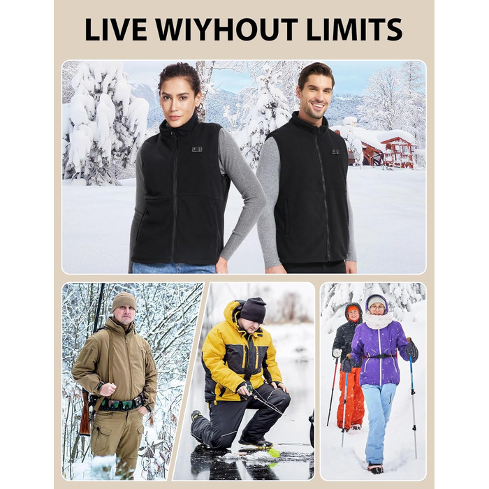 Loowoko Тепла жилетка для чоловіків та жінок з підігрівом, флісова, без акумуляторів, 3 температурні режими, 6 зон нагріву, пральна, для роботи на відкритому повітрі, мотоцикла, прогулянок, чорна, M