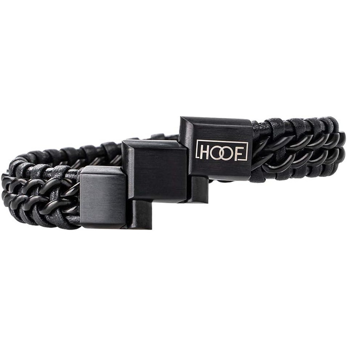 Чоловічий браслет з екошкіри та нержавіючої сталі, плетіння, стилі Рокер, Байкер, Вікінг, Готика, Панк. Чорний, 24 см.