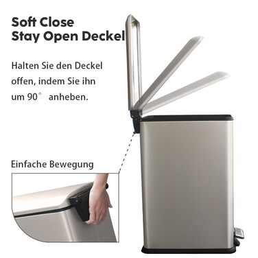 Трюмний смітник для кухні, нержавіюча сталь, 17л, з кришкою та внутрішнім відром