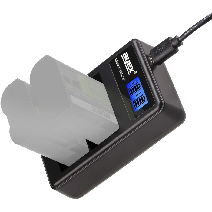 Зарядний пристрій USB Dual для акумуляторів Nikon EN-EL15 (Z7 II, Z6 II, Z5, D850, D780, D750, D600) з LCD-дисплеєм