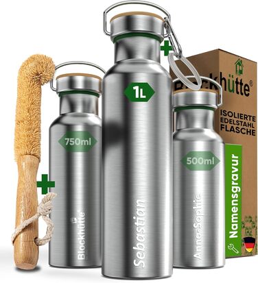 Log Cabin Personalized Stainless Steel Water Bottle 1L - Leak-Proof Water Bottle for Kids, Adults, BPA-Free, Carbonated Drink Safe, Thermos Bottle for School, Outdoor, Engraving with Name