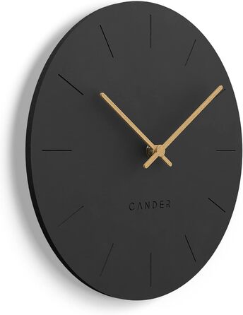 Cander Berlin MNU 2630 Wall Clock, 30 cm, Analog, Living Room, Modern Vintage, Black, Wooden Hands, Silent (No Ticking Sound), MDF
