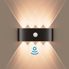 Світлодіодна бра для стін Kinamy з датчиком руху, 8W, IP65, вологостійка, для дому та саду (2 шт., чорний)