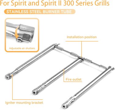 Нержавіючий пальник FIRXZYMZ 69787 для гриля Weber Spirit 300/310/320/330, 46 см, запчастина для газового гриля