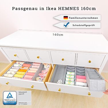 SIMPLE JOY® HEMNES Double Organizer for IKEA HEMNES Double Dresser; THE ORIGINAL; custom fit; Sturdy base; Drawer organization system for baby supplies, baby clothes, socks; 8-piece set