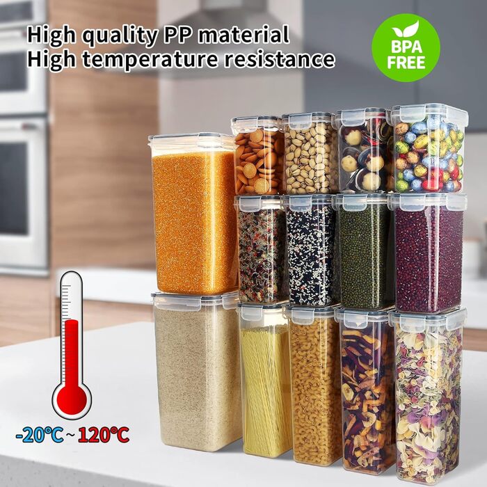 Набір контейнерів для їжі Hibisaws 12 шт. з кришкою, BPA-free, 100% герметичні, прозорі, 6 x 1L та 6 x 0.5L, для зберігання їжі та заморожування