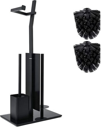 Набір для ванної кімнати WC-Garnitur з тримачем для туалетного паперу, без свердління, з нержавіючої сталі, скляний підстав, 32x20x70 см, чорний