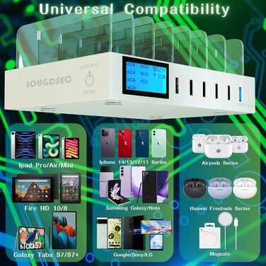 Зарядний пристрій Schnellladestation PD20W QC3.0 7-в-1 з LCD дисплеєм, USB-хаб для iPhone, iPad, Samsung, Huawei (Чорний)