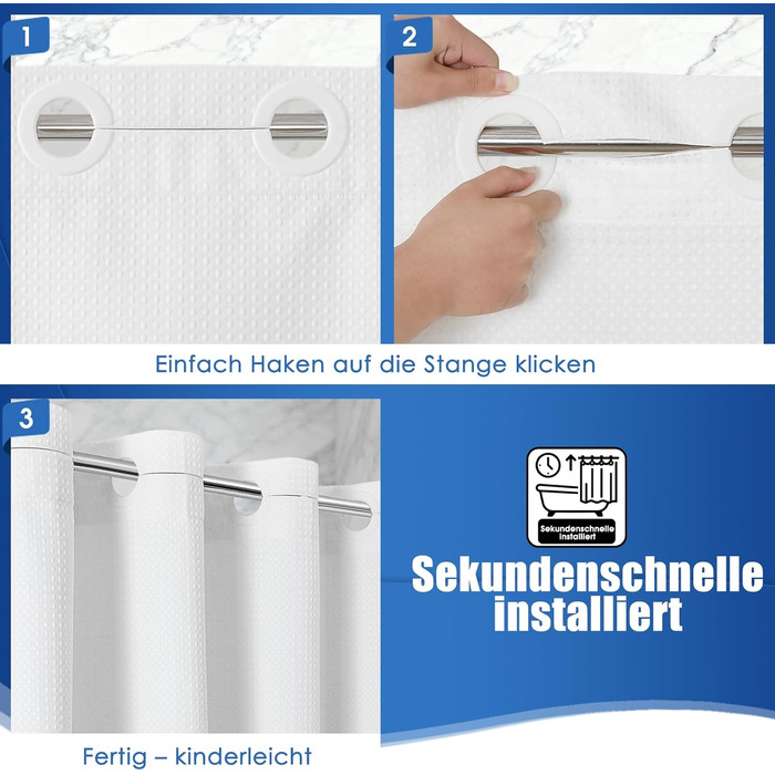 Водонепроникна штора для душу з вафельного текстилю 180x190 см, 260 GSM, біла. Преміум якість, анти-грибок, 10 петель, стиль готелю/SPA, машинне прання