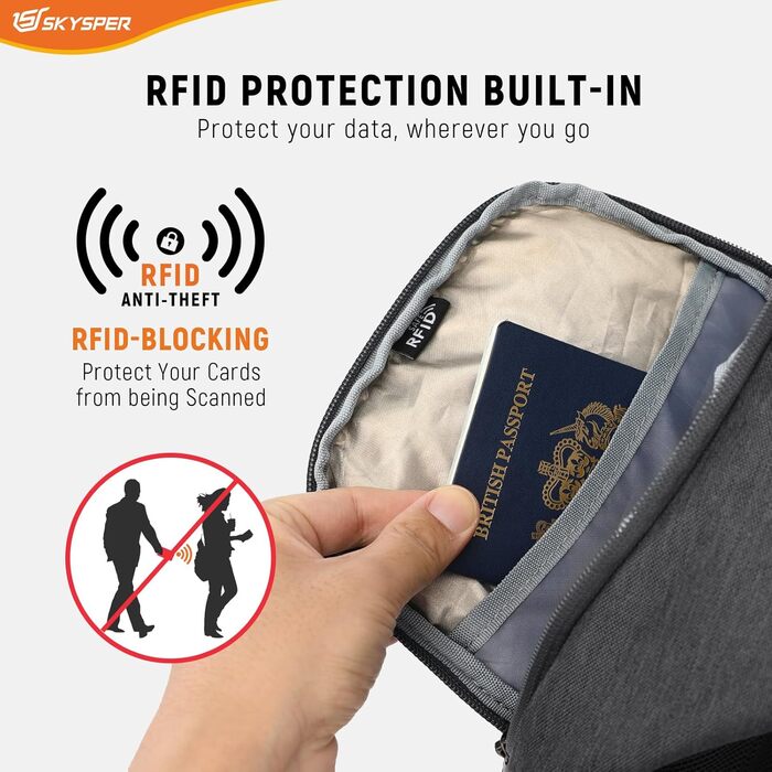 Чоловіча сумка через плече Skysper з RFID захистом, антикрадіжна, для подорожей та активного відпочинку (темно-сіра)