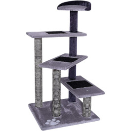 Драбина для котів Lionto з 3 платформами та затишним лежанкою, висота 100 см, котячий будиночок з сизалевим мотузком та м'яким плюшем, підходить для кошенят та великих котів, ідеальний догляд за кігтями, сірий/світло-сірий