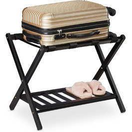 Relaxdays Folding Suit Stand, Suit Stool Wood, HBT: 54.5 x 66 x 44.5 cm, 2 Shelves, Suit Storage Hotel, white, 10029975_49 (Black)