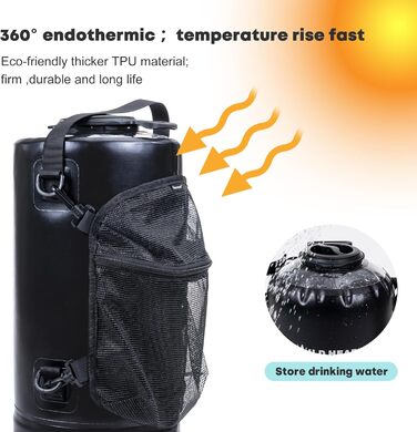 WILD HEAT Camping Shower 12L Portable Shower for Camping with Foot Pump and Shower Bag Backpack for Camping (12L, Black)