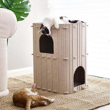 Cat Cave, Stable Cat Cave Made of High-Quality Felt, 3-Layer Indoor Cat House, Cat Cave for Sleeping, Playing and Hiding, Felt Cave Beige, 45 x 37 x 60cm, Large