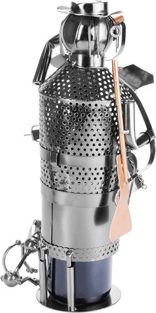 BRUBAKER Wine Bottle Holder Hunter - Bottle Rack Sculpture made of Metal with Gift Card - Silver Wine Gift Height 33 cm
