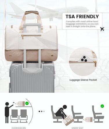 Сумка-мішок LOVEVOOK для подорожей, 37L, жіноча, для ручної поклажі, weekender, з органайзером для косметики, відділенням для взуття та вологонепроникним кишеням, водонепроникна спортивна сумка, пляжна сумка, для відпочинку, авіаперельотів, кемпінгу, M, K