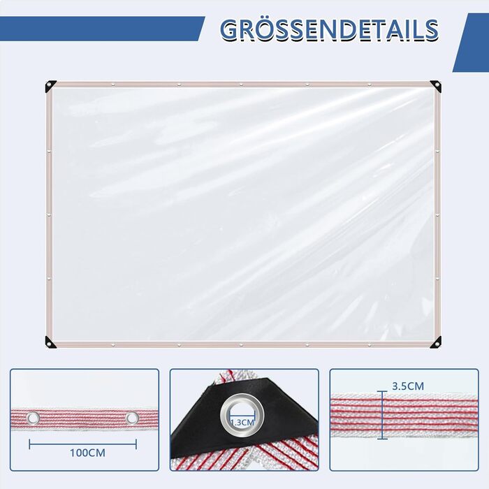 Waterproof Tarpaulin with Grommets - Transparent Sheet 2x3m, Clear Tarp for Outdoor Use Plants Greenhouse Garden Furniture Pet Hutch Roof