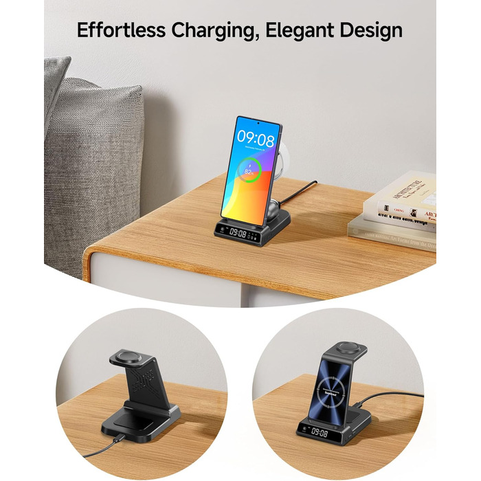 Бездротова зарядка leQuiven 3-в-1 для Samsung Galaxy S25 Ultra, S24, S23, Z Fold/Z Flip 7, Galaxy Watch 8/7/6/5/4, Galaxy Buds3 Pro (Tech Grey)