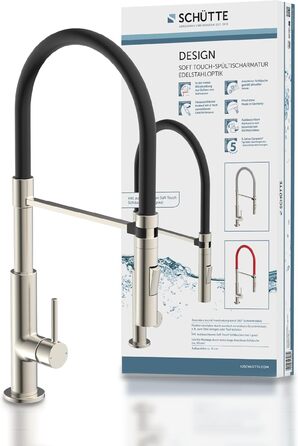 Кран кухонний Schütte Stilo з висувною лійкою, поворотний на 360°, однорегуляторний, хром/чорний (DESIGN)