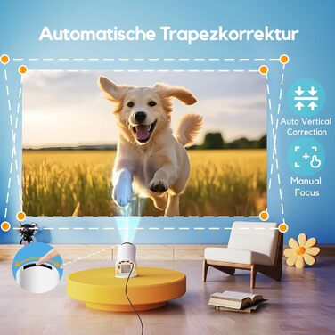 Розумний проєктор AKIYO O2 з підтримкою 1080P, Android 11, WiFi 6, Bluetooth 5.4 та автотрапецеїдною корекцією. Підтримка HDMI, USB, Smartphone, Laptop, PS5. Поворотний на 180°