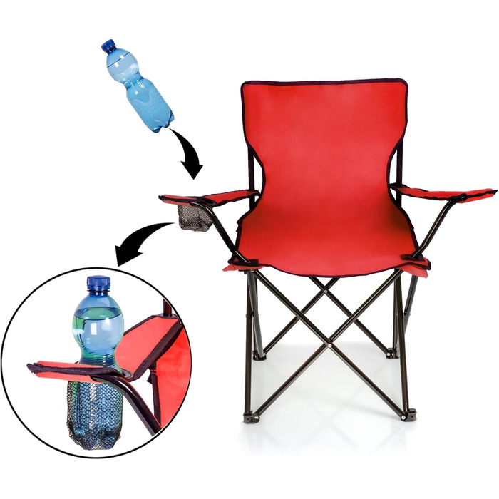 Крісло для риболовлі BigDean, складане, з підстаканником та сумкою - крісло для кемпінгу, риболовлі, саду (червоне)