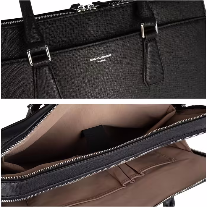 David Jones - Men's Briefcase - Business Bag for Men - 13 inch Laptop Bag Work Bag - Saffiano PU Leather A4 Handbag Shoulder Bag Crossbody Bag - Briefcase Messenger Work Office - Black