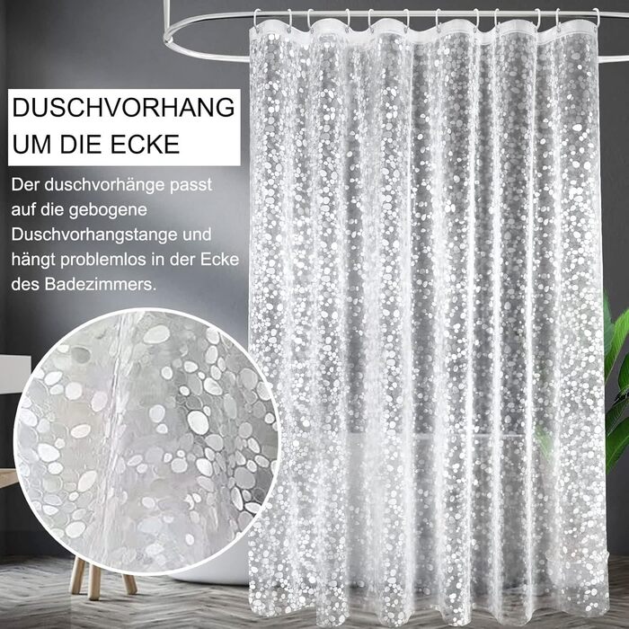 Штора для душу миюча Peva 300x200 см в білу крапку, антигрибкова, прозора для ванної кімнати