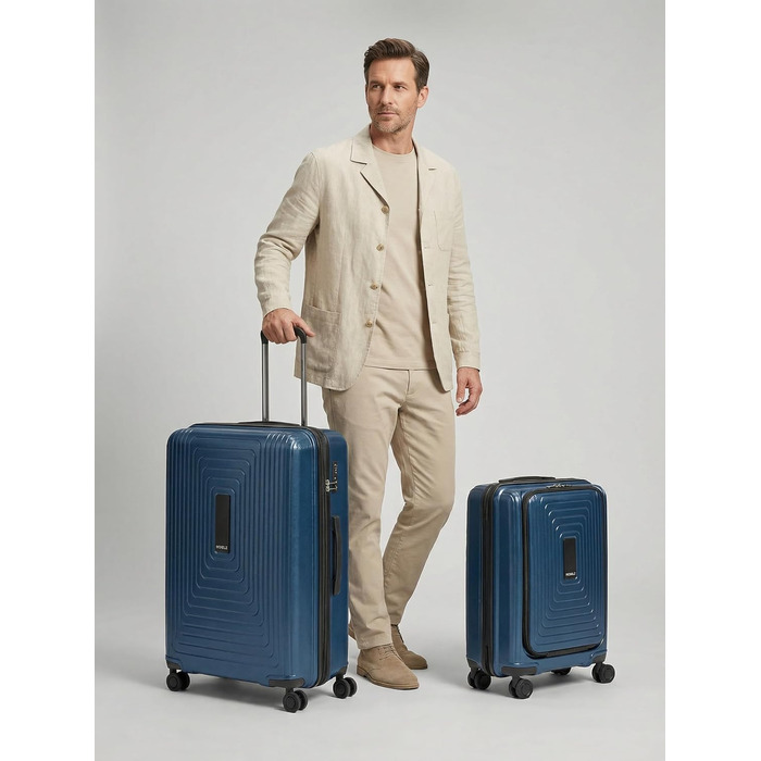 Набір валіз REDOLZ з жорстким корпусом, 4 предмети з косметичкою (Dark Blue Metallic, 2-SET)