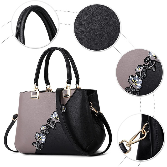 Сумка жіноча DIRRONA сіра: сумка-тоут, сумка через плече з квітковою вишивкою та помпонами для роботи, відпочинку, подорожей, вечірок та весіль