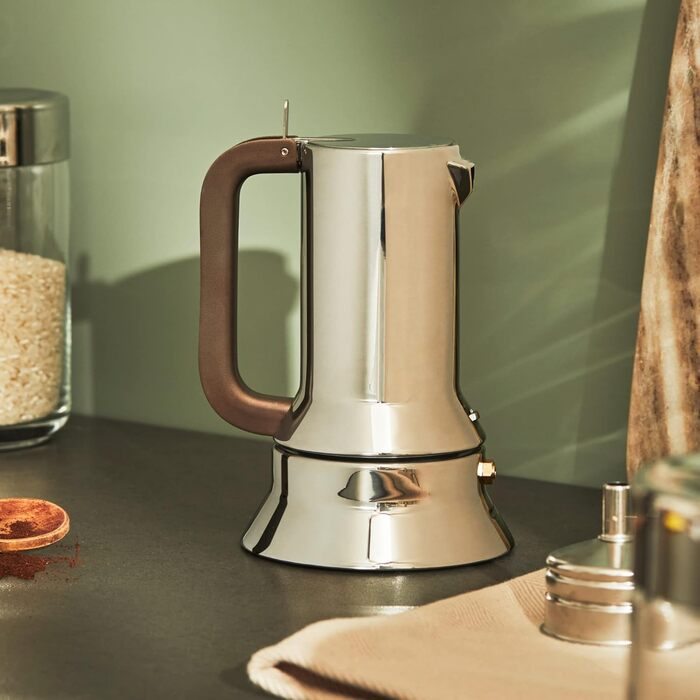 Alessi Espresso Machine, 3 Cups, for Induction, Stainless Steel, Silver, 7 x 11.5 x 14 cm, 9090/3, 7 x 11.5 x 14 cm Single