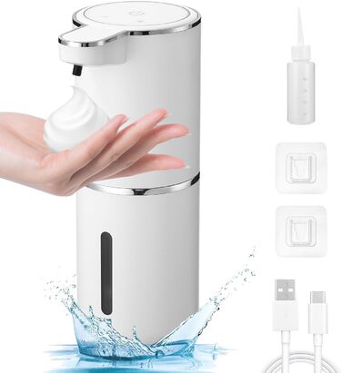 Автоматичний диспенсер для мила з піни, 380 мл, електричний сенсорний дозатор мила з інфрачервоним датчиком, USB-зарядний, водонепроникний IPX5 для кухні, ванної кімнати, школи, готелю, колір: білий