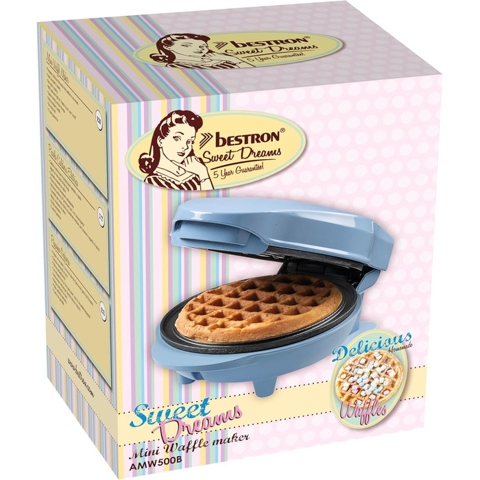 Bestron Mini-Waffeleisen: компактний вафельниця для класичних вафель з антипригарним покриттям, 550 Вт, блакитний колір, ідеально для свят та дітей