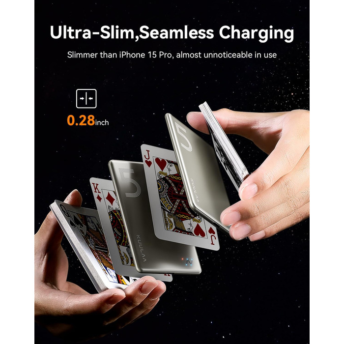 Power Bank Kuulaa Ultra Slim Magsafe, 5000mAh, Бездротова зарядка, Type-C, 20W, для iPhone 15/14/13/12 (Titanium)