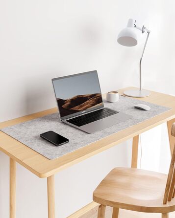 Килимок для столу YSAGi повстяний 90x40 см, антиковзкий, для миші та клавіатури, офіс/дім, світло-сірий