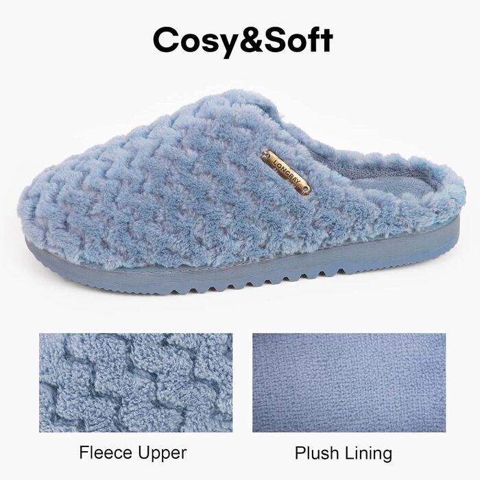 Тапочки жіночі LongBay з меморі-піною та плюшем, антиковзкі (38/39 EU, блакитні)