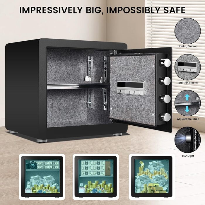 Сейф Kavey Safe Tresor: цифровий замок, подвійний захист, LED-освітлення, 40L