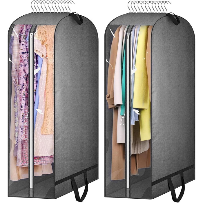 Чохли для одягу 2 шт. WwuHua, 110*60*25 см, сірі, з блискавкою, для костюмів, вечірніх суконь, пальто, жакеток