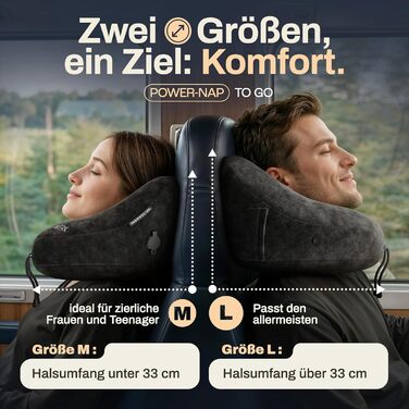 Подушка для шиї HELDENWERK® Air: 5 положень, швидке надування, регулювання тиску | Знімна капюшон | Для подорожей (автомобіль, літак) | Чорний, великий розмір