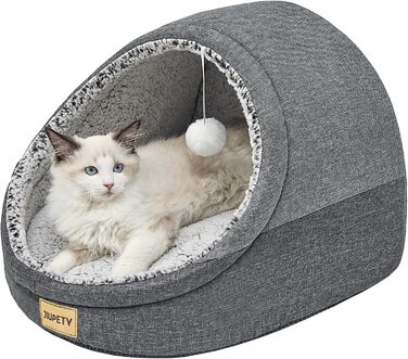 Jiupety Cat Cave, Cat House, Cat Basket, Cat Bed with Non-Slip Bottom, Cat Bed with Washable Detachable Cushion, M (16.1 x 16.1 x 13 inches), Dark Gray